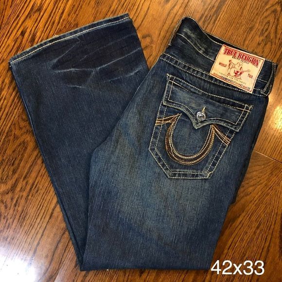 TRUE RELIGION RAINBOW BILLY Mens Relaxed Boot Leg Denim Jeans 42x33 - Picture 1 of 8